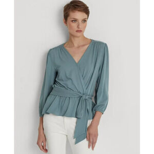 Lauren Ralph Lauren Jersey Peplum Blouse Highland Sea Size S
